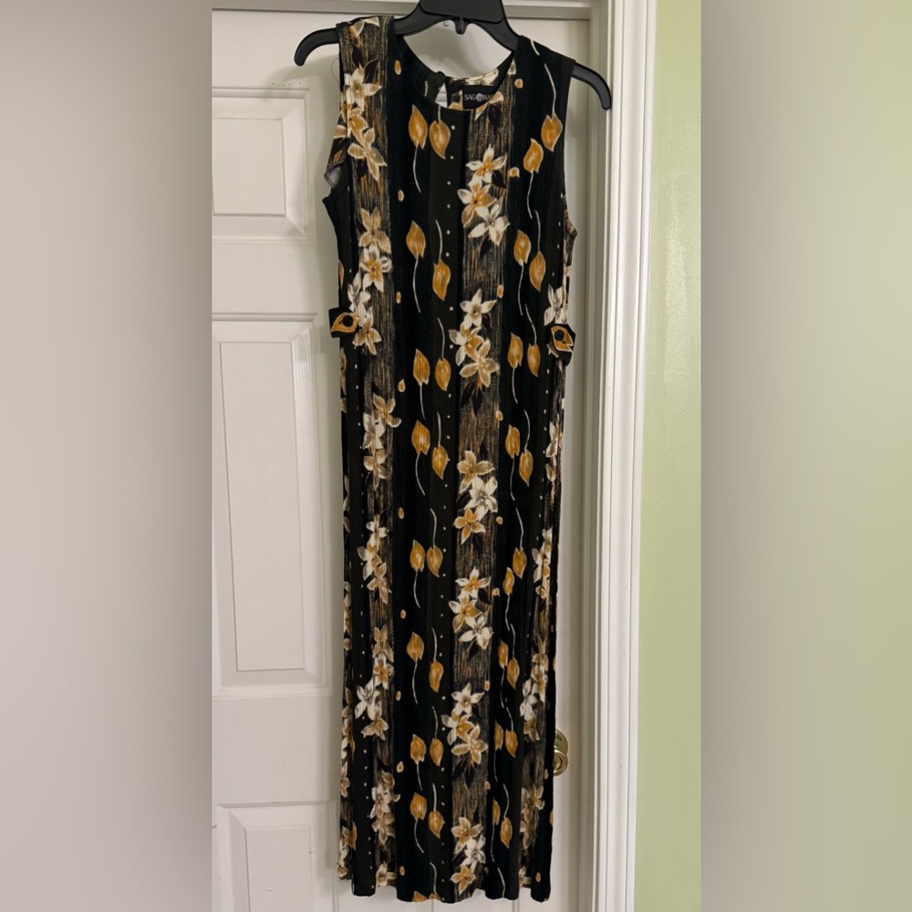 Sag Harbor Black and Gold Floral Maxi Dress